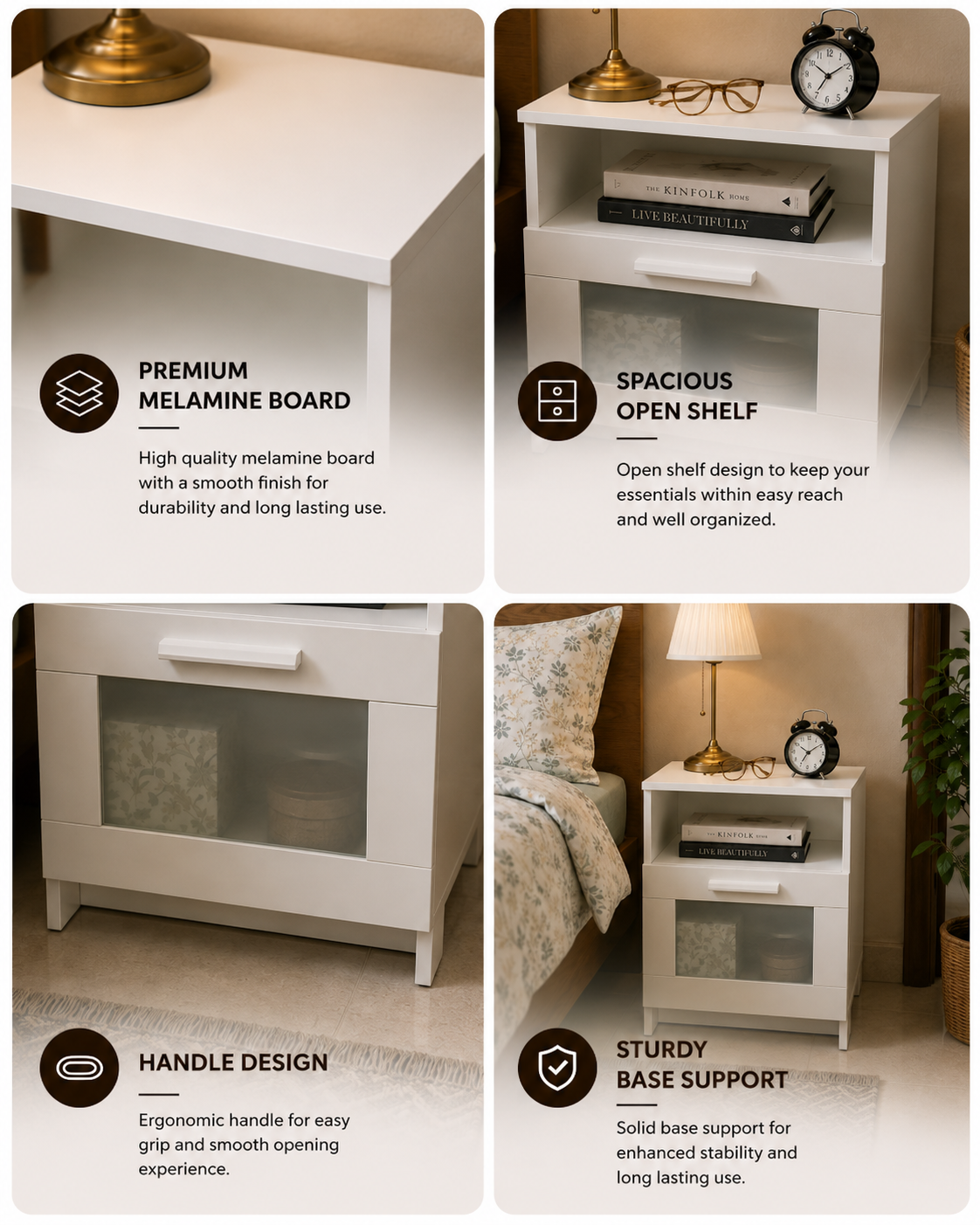 Modern Bedside Table with Glass Door - Image 3