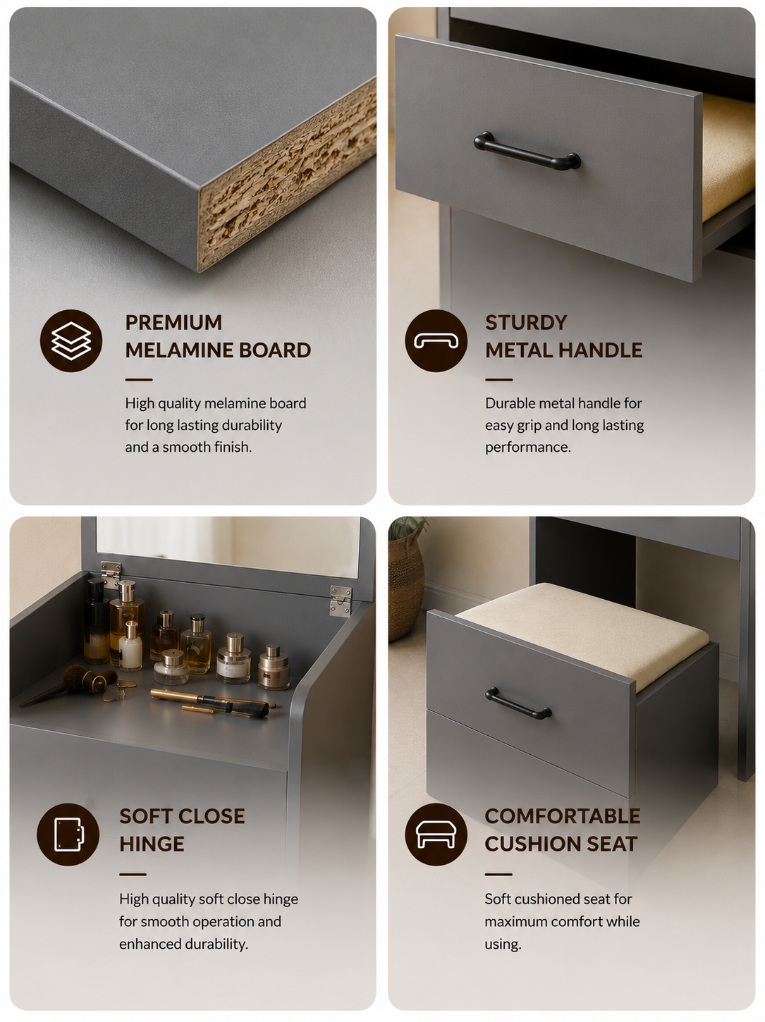 Modern Dressing Table with Stool - Image 3