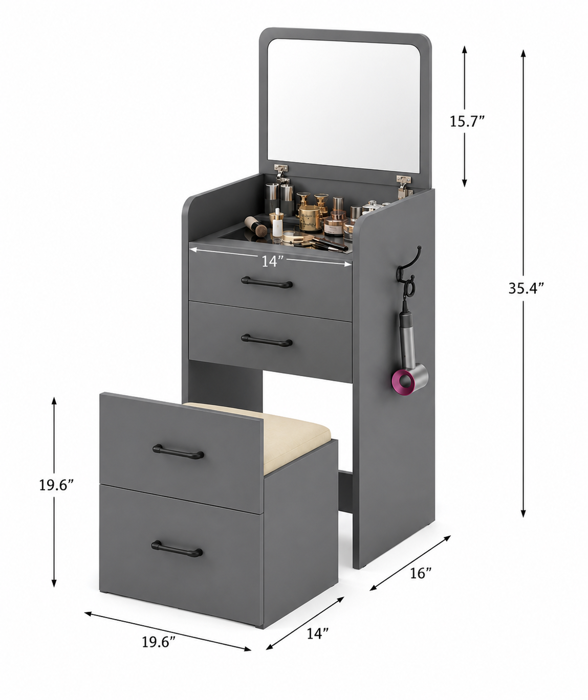 Modern Dressing Table with Stool - Image 2